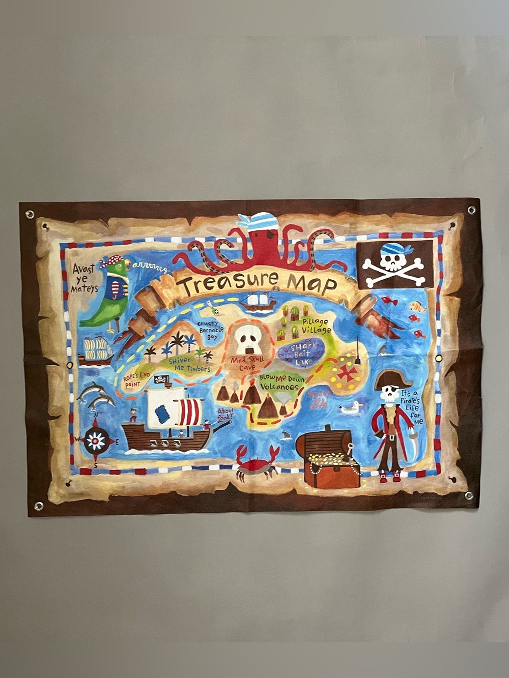 Oopsy Daisy Kids Treasure Map Pirate Fabric Tapestry 26” X 37” w/ Grommets USA
